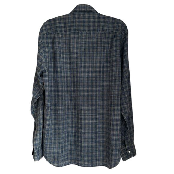 Peter Millar Blue Plaid 100% Linen Button-Up Shirt Mens Long Sleeve Size Large - Picture 2 of 11